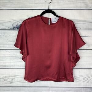 MASKIT Silk Blouse Womens Red Orange Short Sleeve Size Small
